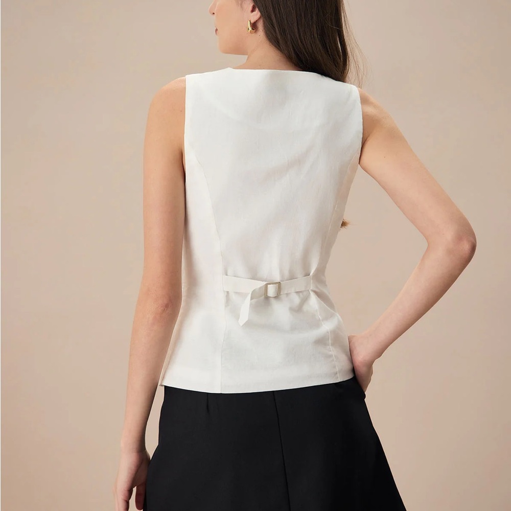 Rihoas White Single-breasted Cotton Vest - Picture 5 of 6